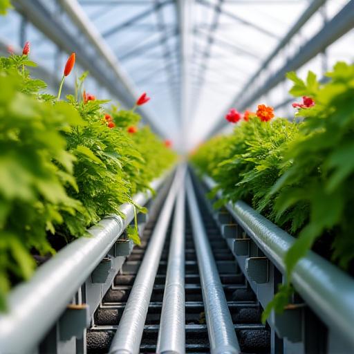 A network of pipes distributing heat throughout a greenhouse.